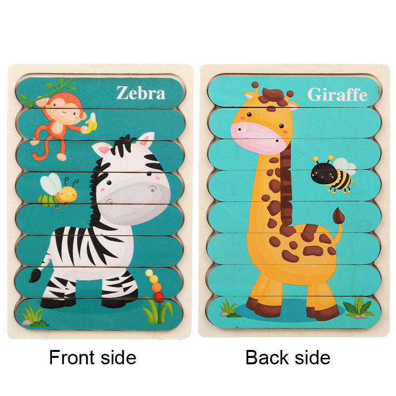 Wooden Creative Strip Puzzle Children's Educational Early Childhood Enlightenment Cognitive Cartoon Animal Puzzle Board Toys