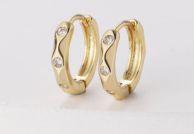 Light luxury gold earrings S925 sterling silver INS style geometric embellishment with diamond punk style earring studs jewelry
