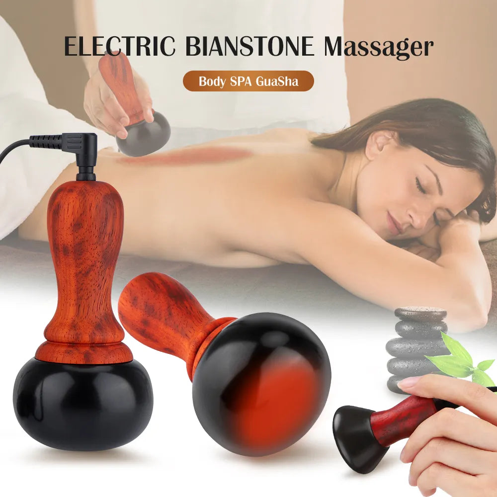 PASTSKY Hot Stone Electric Gua Sha Massager Bian Stone Guasha Tool Skin Scraping Back Face Massage Body Warm Moxibustion Therapy