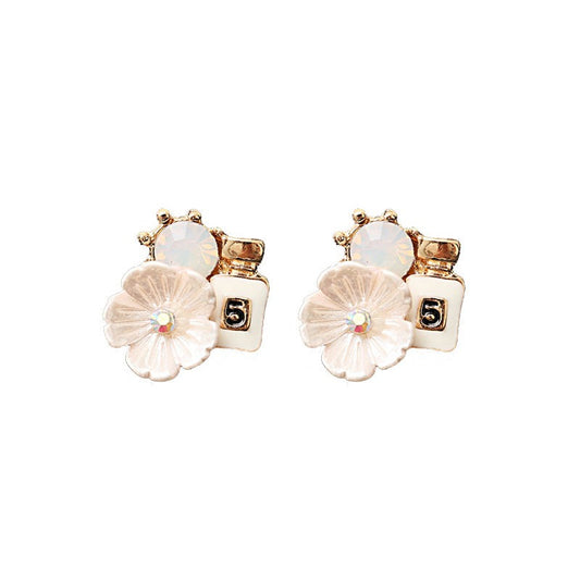 Camellia earrings asymmetrical pearl earrings for women versatile Korean version popular earrings for women