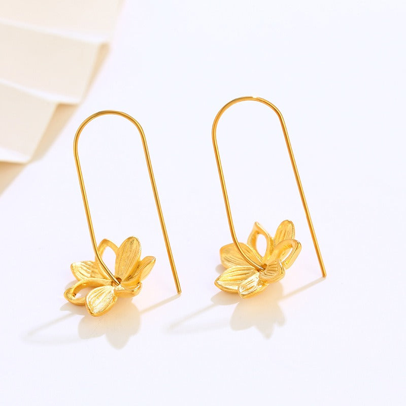 24K gold-plated fresh flower ear hook detachable two on earrings