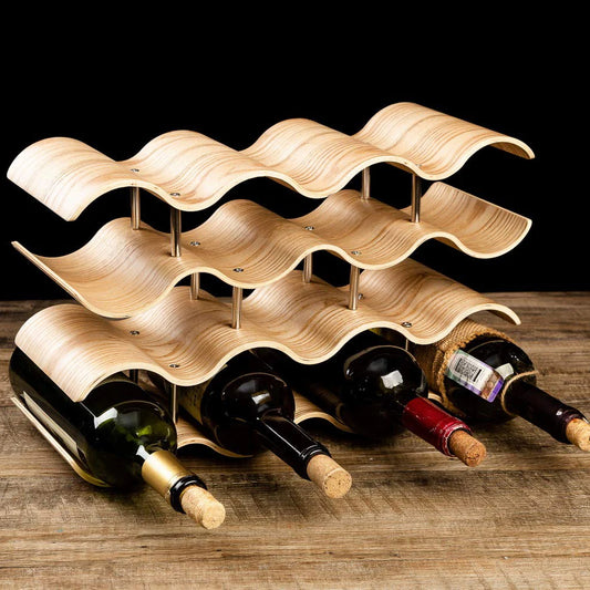 4 Tier Welle Wein Rack Arbeitsplatte Bambus Display Regal 14 Flasche Set Holz Kunst Design Veranstalter Perfekte für Wein Lagerung home Deco