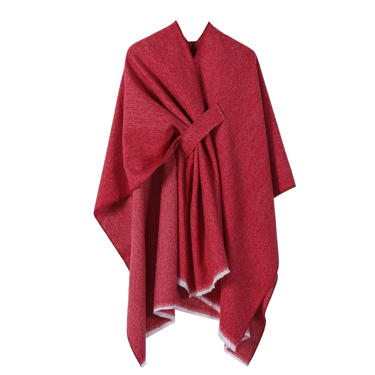 Autumn and winter solid color fashionable imitation cashmere shawl plain color split open cape