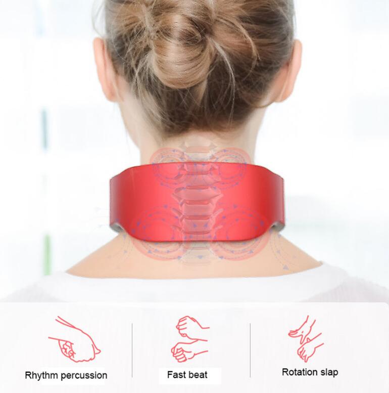USB Rechargeable 4 Heads Cervical Spondylosis Massager Intelligent Whole Body Meridian Massage Pulse Kneading Heating Neck Protector