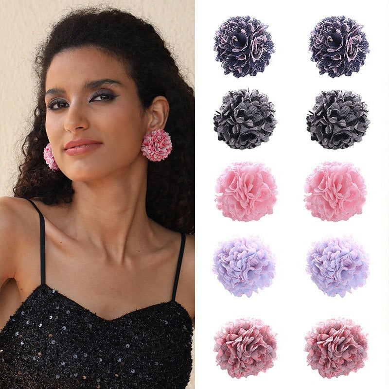 Fashion Handmade Fabric Rose Earrings