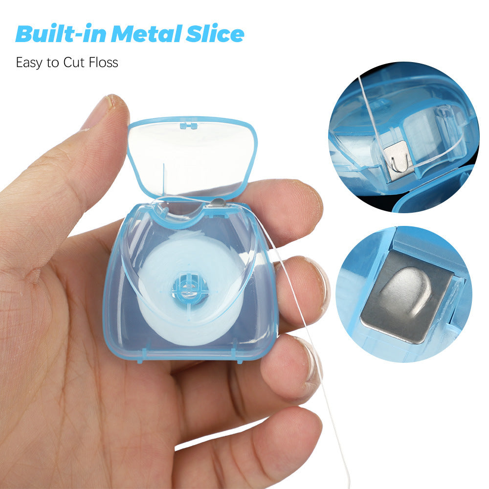 50m Mint-Flavored Dental Floss Blue Triangle Boxed Disposable Dental Floss Stick Tooth Cleaning Portable Floss Roll