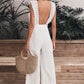 Cotton linen ruffled embroidery women jumpsuit Elegant hollow out sashes long jumpsuit romper Casual ladies overalls