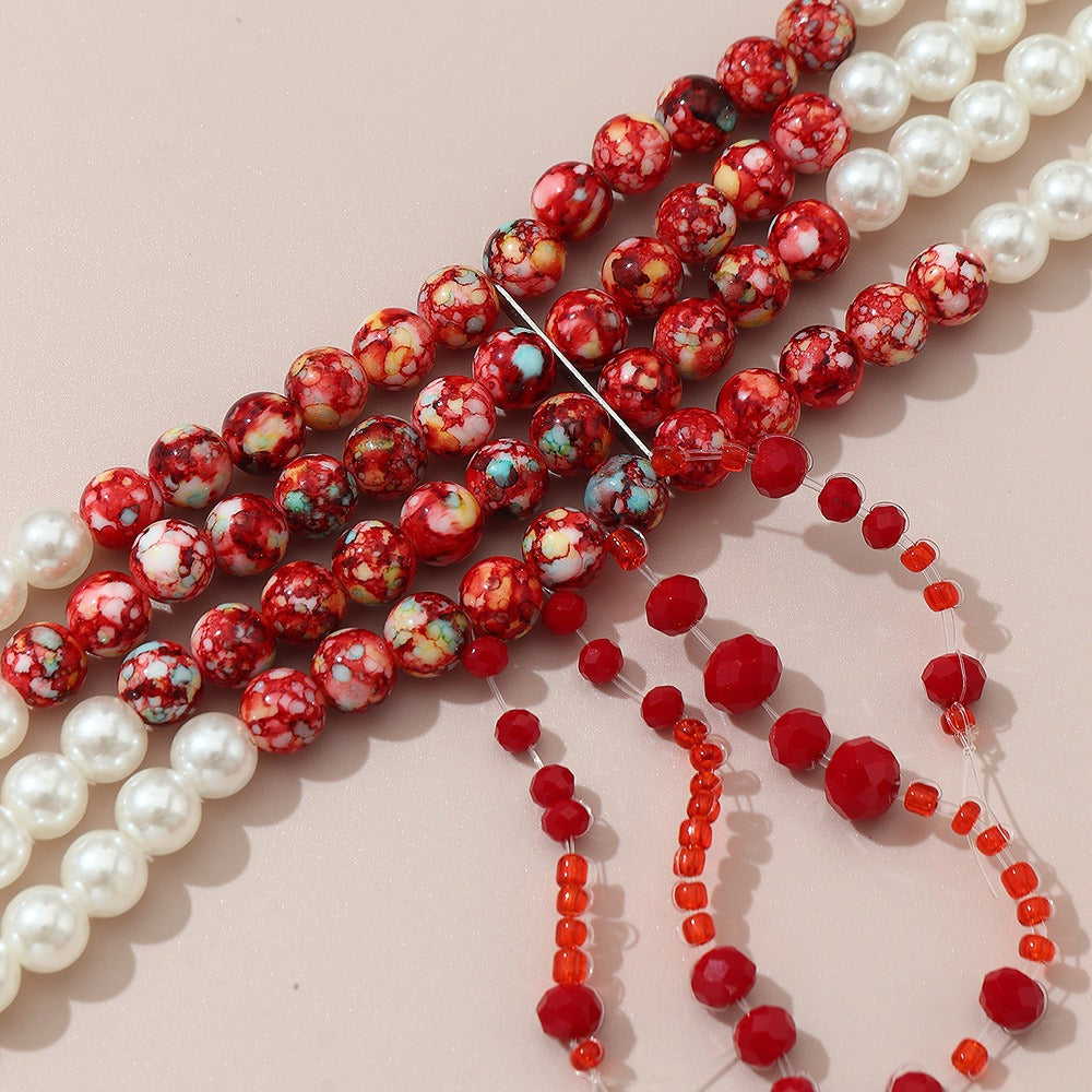 Pearl Neckchain Tassel Multilayer Halloween Necklace Female European and American Beaded Bridal Ornament