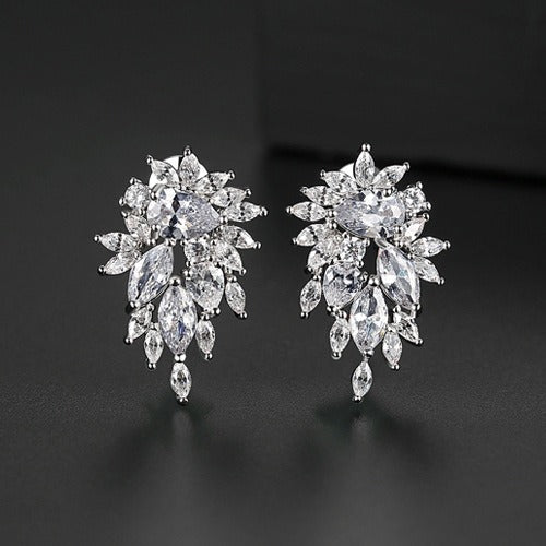 Jinse Zircon Bride Earrings, Real Gold Electroplated, Fashionable and Elegant Banquet, European and American Style Earrings, Elegant Female Earrings