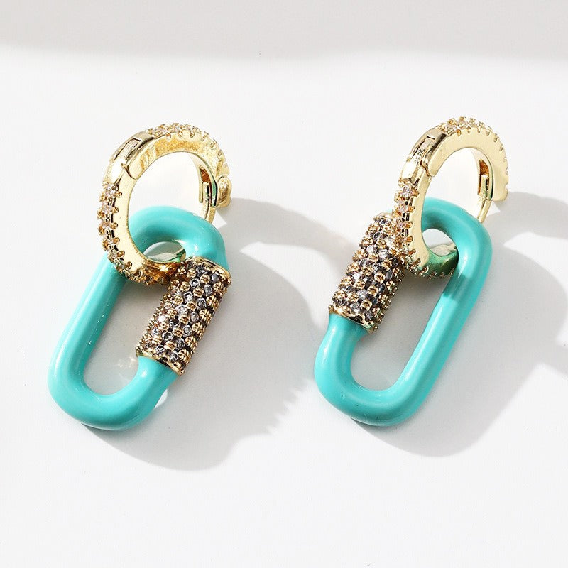 Simple Women's Popular Earrings with Dripped Oil and Diamond Geometric Earrings