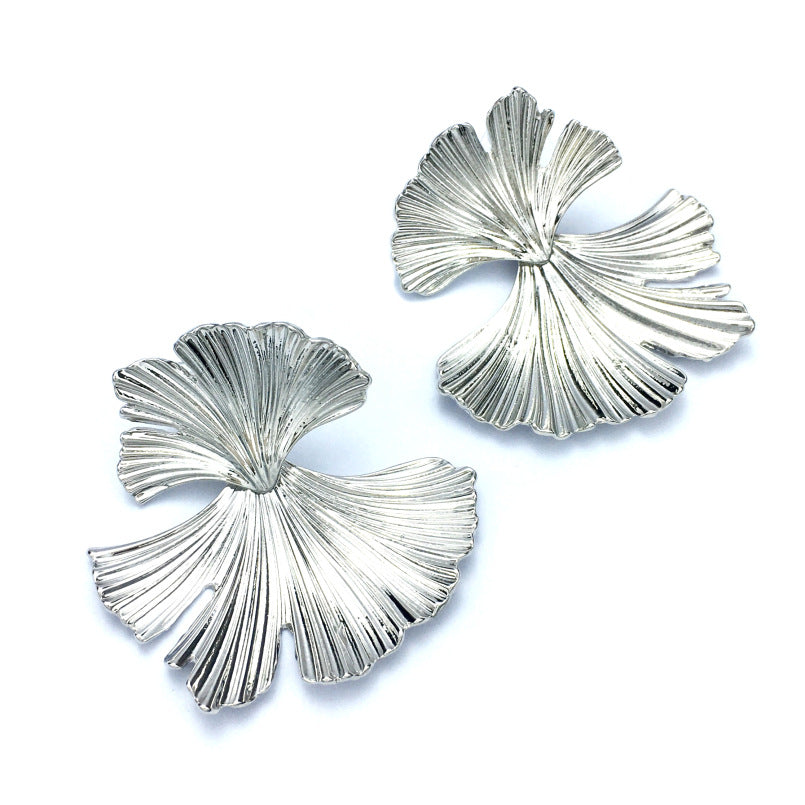 Metal Flower Stud Earrings Retro Fashion Creative Ginkgo Leaf Earrings