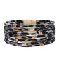 Alloy leopard print magnet buckle leather bracelet beaded leather rope bracelet copper bracelet accessories
