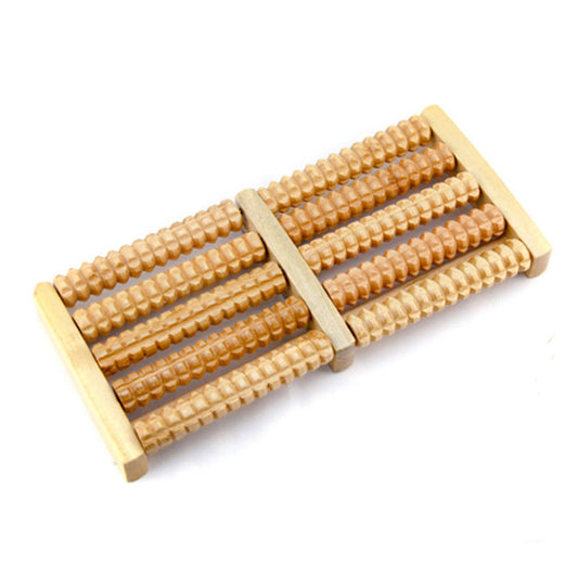 Wooden foot massager high quality wooden five row stress relieving treatment relaxing massage roller health massage tool