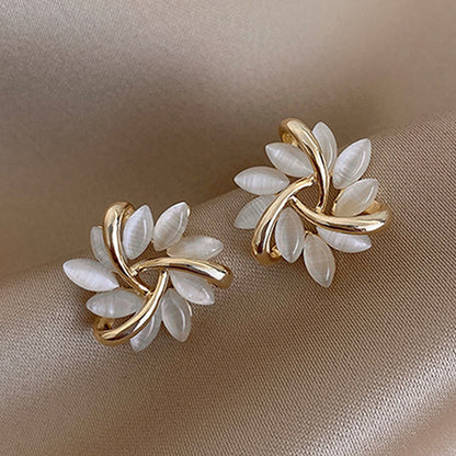 Exquisite Oval Geometric Irregular Rhinestone Opal Earrings Flower Leaves Opal Earrings