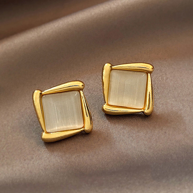 Exquisite Oval Geometric Irregular Rhinestone Opal Earrings Flower Leaves Opal Earrings