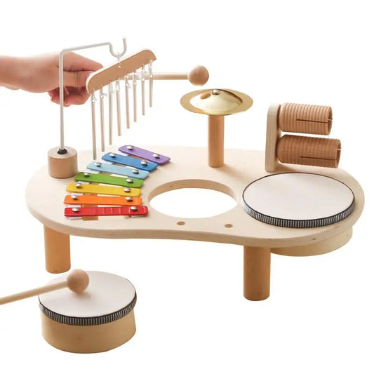 Drum Kit Kinderspiel zeug 7 in 1 Montessori Lernspiel zeug mit Windspiel Holz Musik Tischplatte Spielset Musik Windspiel für Kinder