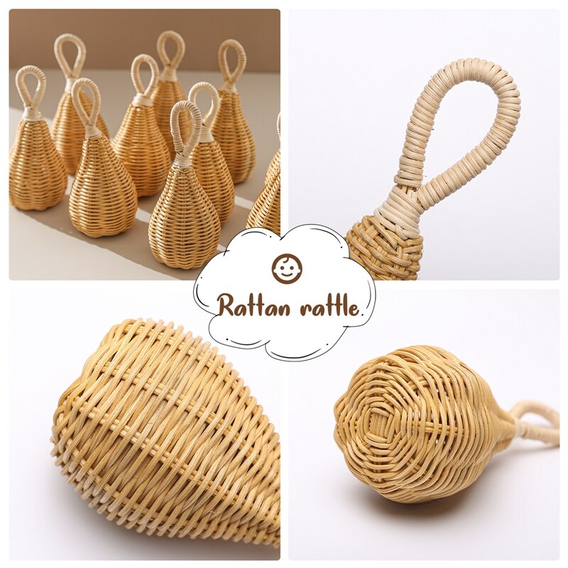 Handmade Rattan Rattles Educational Toys for Kids Crib Mobile Hand Bell Baby Accessories Infant Sensory Toy Baby Teether GIfts