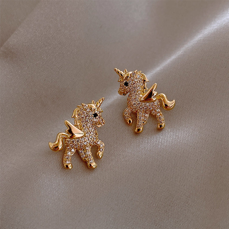 925 Silver Needle Diamond Earrings Pony Fashion Earrings Personality Earrings Female