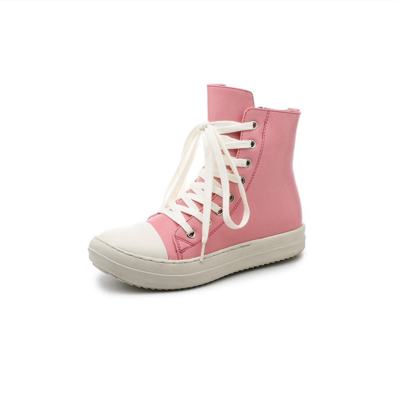 INS Pink High top Shoes New Thick Bottom Side Zipper Student Versatile Fashion Casual Shoes Fashion