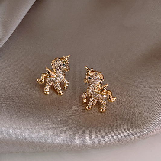 925 Silver Needle Diamond Earrings Pony Fashion Earrings Personality Earrings Female