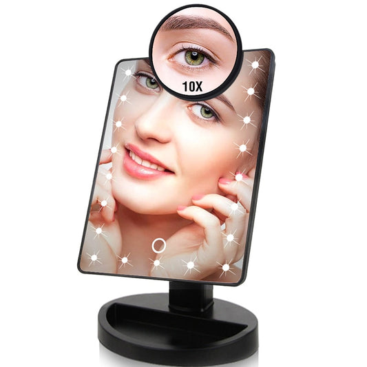 22 LED Lights Touch Screen Makeup Mirror 1X 10X Table Desktop Countertop Bright Adjustable USB Cable Or Batteries Use 16 Lights