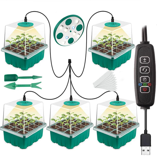 Voll spektrum LED wachsen Licht mit Sämling schale Pflanzens amen Starter Tabletts, Gewächshaus Anbau Tabletts mit Löchern 12 Zellen pro Tablett